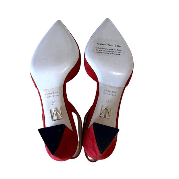 Tamara Mellon NWOB Liaison 55 Red Suede Pointed Toe Low Heel Slingback Pumps 37 - Picture 6 of 11
